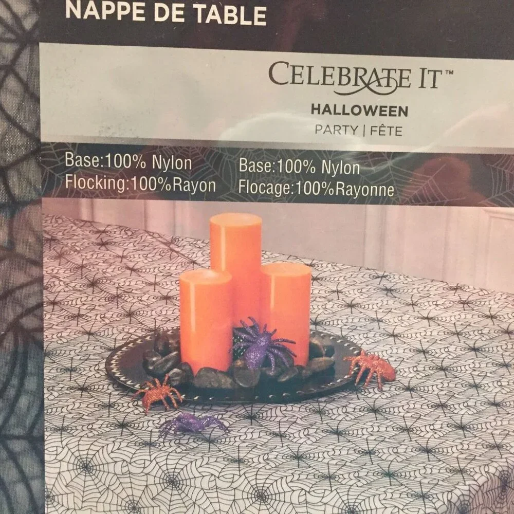 Gothic Black Halloween Spider Web Iridescent Tablecloth Party 54 x108 Decoration